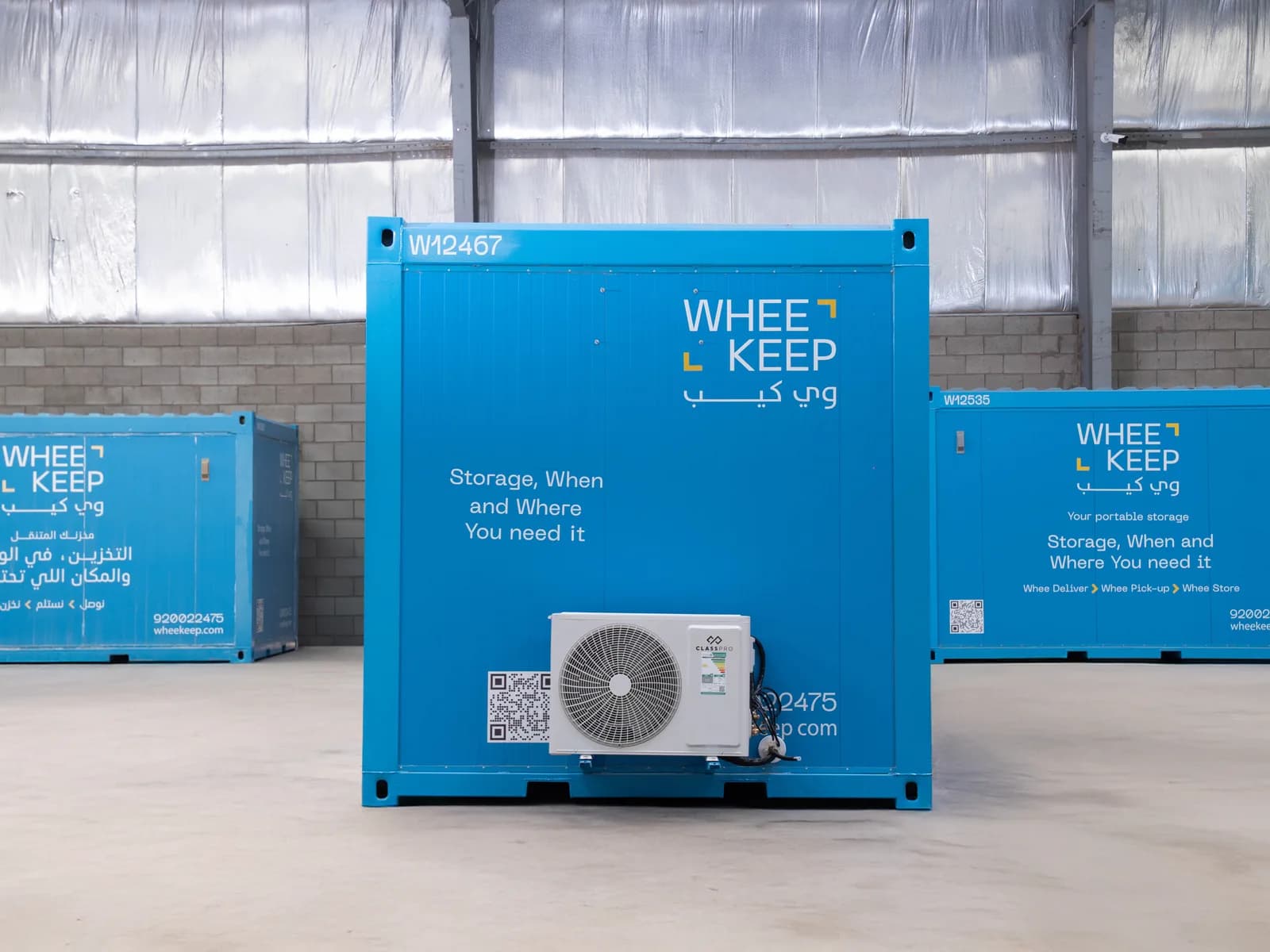 A large WheeKeep storage unit fitted with an air-conditioning unit